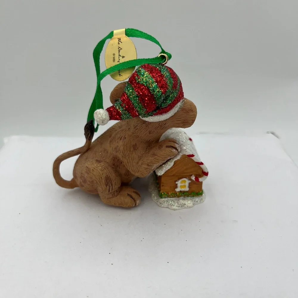 Danbury Mint Ornament Lion Cub Gingerbread House Brown Holiday Glitter Safari